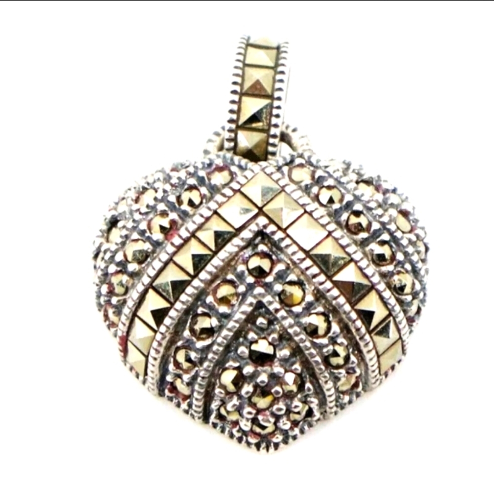 JUDITH JACK Marcasite Pave Heart Pendant 5.5g